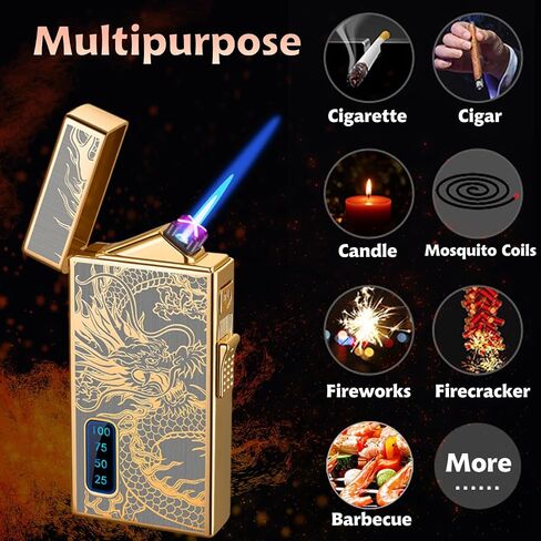 Torch Lighter, Dual Arc Lighter and Jet Flame Torch Lighter 2 in 1，USB Rechargeable Electric Lighter with Battery Indicator, Refillable Butane Windproof Plasma Infinity Lighter(Without Butane)-Dragon in Saudi Arabia