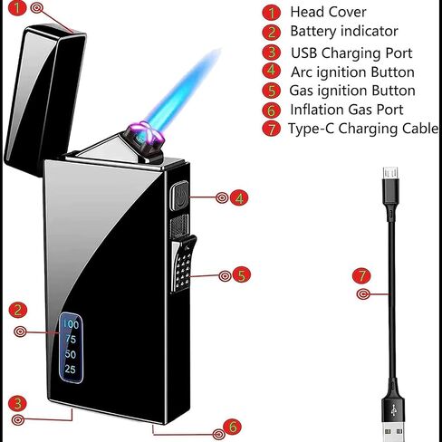 Torch Lighter, Dual Arc Lighter and Jet Flame Torch Lighter 2 in 1，USB Rechargeable Electric Lighter with Battery Indicator, Refillable Butane Windproof Plasma Infinity Lighter(Without Butane)-Dragon in Saudi Arabia