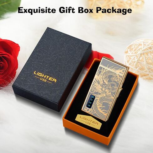 Torch Lighter, Dual Arc Lighter and Jet Flame Torch Lighter 2 in 1，USB Rechargeable Electric Lighter with Battery Indicator, Refillable Butane Windproof Plasma Infinity Lighter(Without Butane)-Dragon in Saudi Arabia