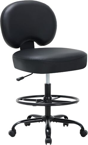 COLAMY Leather Drafting Chair-Tall Office Chair 275lbs,Standing Desk Chair with Adjustable Footrest Ring,High Office Counter Height Desk Chair Black in Saudi Arabia