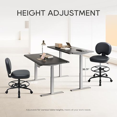 كرسي مكتب طويل من الجلد من COLAMY بوزن 275 رطل، كرسي مكتب واقف مع حلقة مسند للقدمين قابلة للتعديل، كرسي مكتب عالي الارتفاع باللون الأسود in Kuwait