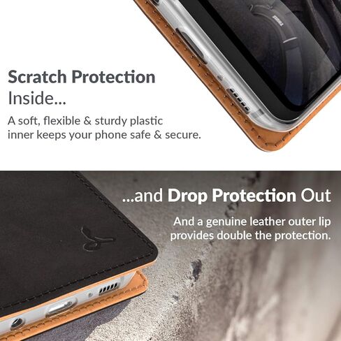 Snakehive Vintage Wallet for Samsung Galaxy S8 || Real Leather Wallet Phone Case || Genuine Leather with Viewing Stand & 3 Card Holder || Flip Folio Cover with Card Slot (Black) in Kuwait