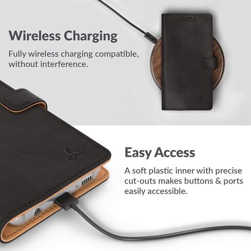 Snakehive Vintage Wallet for Samsung Galaxy S8 || Real Leather Wallet Phone Case || Genuine Leather with Viewing Stand & 3 Card Holder || Flip Folio Cover with Card Slot (Black) in Kuwait