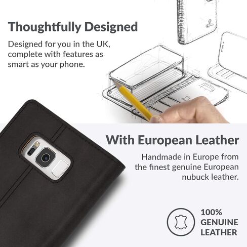 Snakehive Vintage Wallet for Samsung Galaxy S8 || Real Leather Wallet Phone Case || Genuine Leather with Viewing Stand & 3 Card Holder || Flip Folio Cover with Card Slot (Black) in Kuwait