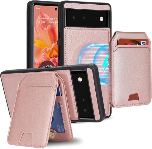 for Google Pixel 7 case with Credit Card Holder, fits Pixel 7 Leather Case Wallet for Women Compatible Wallet Detachable 2-in-1 for Men-Pink in Saudi Arabia