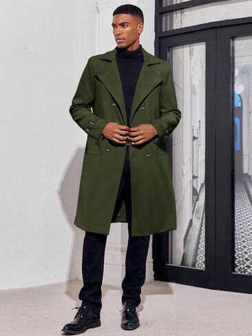 MNCEGEER Men's Trench Coat Notch Lapel Double Breasted Casual Cotton Blend Peacoat in Kuwait