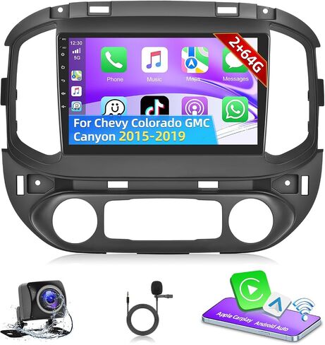 Podofo [2+64G] راديو ستيريو للسيارة لسيارة Chevy Colorado GMC Canyon 2015-2019 مع CarPlay Android Auto 9 بوصة تعمل باللمس وصوت بلوتوث مع نظام تحديد المواقع العالمي (GPS) ومرآة وصلة WiFi RDS Hi-Fi كاميرا احتياطية in Saudi Arabia