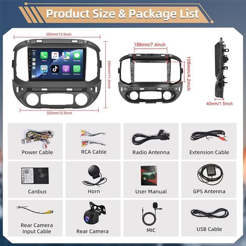 Podofo [2+64G] راديو ستيريو للسيارة لسيارة Chevy Colorado GMC Canyon 2015-2019 مع CarPlay Android Auto 9 بوصة تعمل باللمس وصوت بلوتوث مع نظام تحديد المواقع العالمي (GPS) ومرآة وصلة WiFi RDS Hi-Fi كاميرا احتياطية in Saudi Arabia