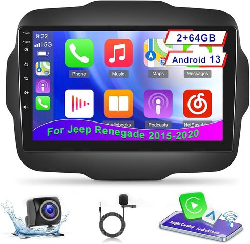 [2+64G] راديو سيارة لسيارة Jeep Renegade 2015-2020 مع تشغيل لاسلكي وAndroid Auto - شاشة لمس 9 بوصة تعمل باللمس - DSP/واجهة مستخدم متعددة/WiFi/GPS/SWC + كاميرا احتياطية AHD in Saudi Arabia