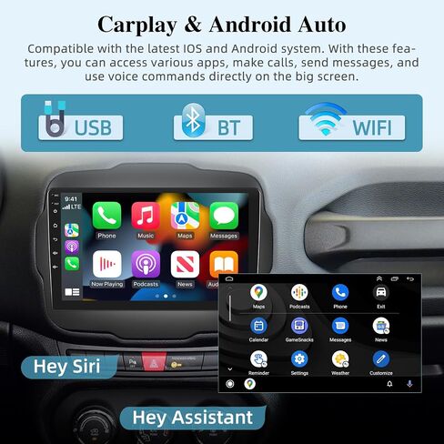 [2+64G] راديو سيارة لسيارة Jeep Renegade 2015-2020 مع تشغيل لاسلكي وAndroid Auto - شاشة لمس 9 بوصة تعمل باللمس - DSP/واجهة مستخدم متعددة/WiFi/GPS/SWC + كاميرا احتياطية AHD in Saudi Arabia