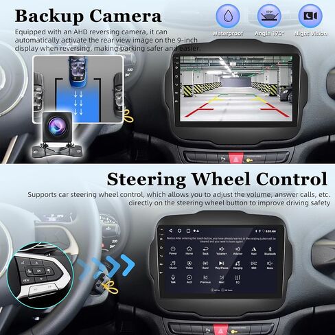 [2+64G] راديو سيارة لسيارة Jeep Renegade 2015-2020 مع تشغيل لاسلكي وAndroid Auto - شاشة لمس 9 بوصة تعمل باللمس - DSP/واجهة مستخدم متعددة/WiFi/GPS/SWC + كاميرا احتياطية AHD in Saudi Arabia