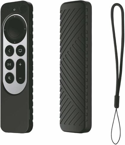 Remote Case for Apple TV 4K (2 gen 2021/3rd Gen 2022)/Siri Remote (3rd Generation) Silicone Protective Cover,Hanging Rope Accessories Funda (Black) in Saudi Arabia