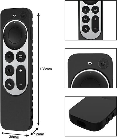 Remote Case for Apple TV 4K (2 gen 2021/3rd Gen 2022)/Siri Remote (3rd Generation) Silicone Protective Cover,Hanging Rope Accessories Funda (Black) in Saudi Arabia