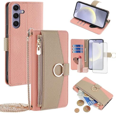 Asuwish Phone Case for Samsung Galaxy S24 Plus S24+ 5G Wallet Cover with Screen Protector and Mirror Flip Cover Ring Card Holder Crossbody Strap Stand Cell S24plus 24S + S 24 24+ Women Girls Green in Saudi Arabia