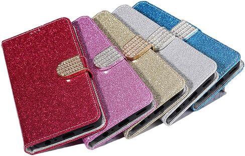 حافظة لهاتف iPhone 5/5S/SE (1st-Gen 2016) 4.0 بوصة حافظة لامعة وحامل بطاقات ومسند مغناطيسي من الجلد الناعم قابلة للطي لهاتف iPhone 5 (أحمر) in Kuwait