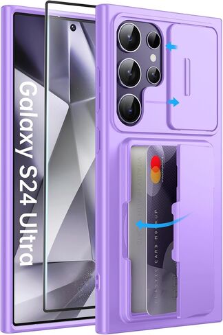 TONGATE for S24 Ultra Case with Card Holder & Camera Cover & Kickstand [RFID Blocking] Rugged Shockproof Case with Screen Protector, for Galaxy S24 Ultra Wallet Case 6.8 Inch, Black in Saudi Arabia