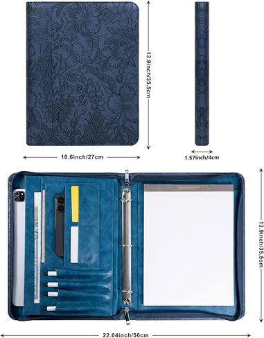 Rosegold Vegan Leather Portfolio Zippered 3 Ring Binder, Business Resume Professional Portfolio for Women, A4 Legal Pad Holder, Business & Travel Organizer,Gift for Women/Girls in Saudi Arabia