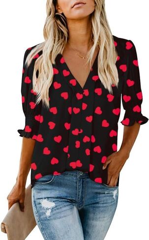 Women's Dressy Smocked Sleeve Deep V Neck Halloween Jack o Lantern Pumpkin Blouses in Saudi Arabia