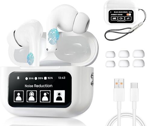Owl Bluetooth Wireless Touch Screen Earbuds in-Ear Headphones with Camera Funtion and in-built Find my Earphones (White), A6PRO in Saudi Arabia