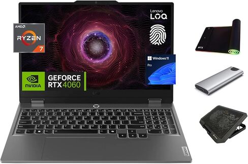 كمبيوتر محمول للألعاب Lenovo LOQ 4060، شاشة 15.6 بوصة 144 هرتز FHD، معالج Ryzen 8-Core 7-7435HS (Beats i7-12650H)، معالج رسومات RTX 4060 8 جيجا، ذاكرة وصول عشوائي 32 جيجا، 2 تيرابايت SSD + 256 جيجا SSD محمول، إضاءة خلفية RGB، RJ45، لوحة مفاتيح، حزمة ألعاب in Saudi Arabia