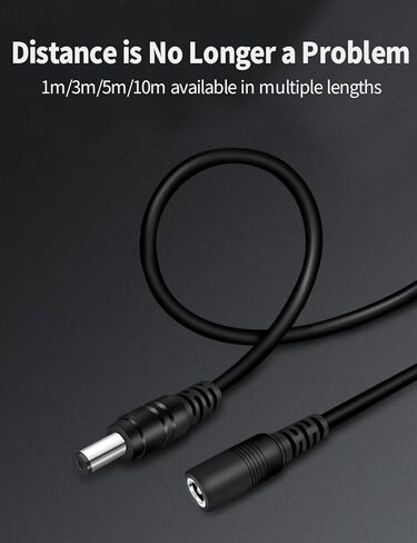 LONNKY 2 Pack 17FT 5M DC Power Extension Cable, 5.5mm x 2.1mm Male to Female Extension Power Cord for CCTV Camera IP WiFi Camera DVR LED Strip, DC Power Supply Adapter Extender Cable (2 Pack, Black) in Kuwait