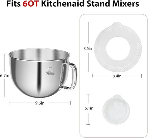 7QT Stainless Steel Mixer Bowl and Bowl Lid Covers for Kitchenaid Stand Mixers, Kitchen Aid Mixing Replacement Bowl for 7QT Lift Mixer with Handle, Dishwasher safe. in Saudi Arabia