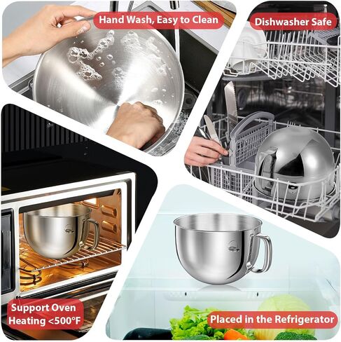 7QT Stainless Steel Mixer Bowl and Bowl Lid Covers for Kitchenaid Stand Mixers, Kitchen Aid Mixing Replacement Bowl for 7QT Lift Mixer with Handle, Dishwasher safe. in Saudi Arabia