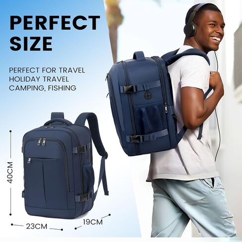 Travel Laptop Backpack, Carry on Backpack, 15.6 Inch Durable Business Work Bag with USB Port, Water Resistant Rucksack Book Computer Bag Gifts for Women Men, Black in Saudi Arabia