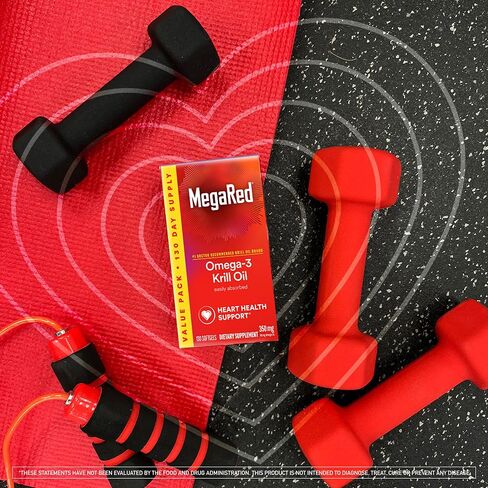 MegaRed #1 Doctor Recommended Krill Oil Brand - 1000mg Omega 3 Supplement with EPA, DHA, Astaxanthin & Phospholipids, Supports Heart, Brain, Joint and Eye Health, No Fish Oil Aftertaste - 60 Softgels in Kuwait
