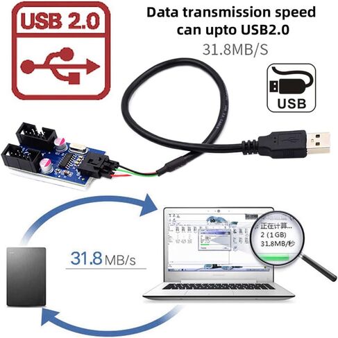 cablecc USB 2.0 9Pin 10Pin Mainboard Header Male to Single USB 3.1 Front Panel Socket Key-A Type-E Extension Cable 0.15M in Kuwait