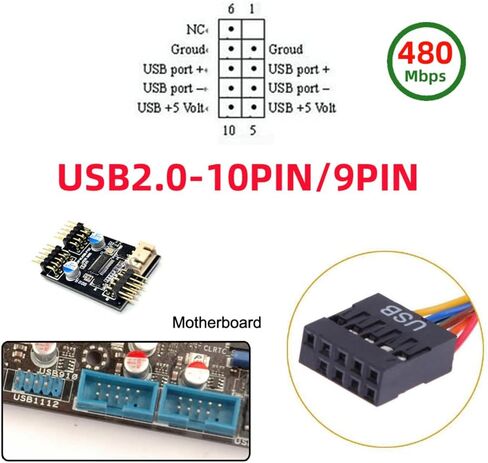 cablecc USB 2.0 9Pin 10Pin Mainboard Header Male to Single USB 3.1 Front Panel Socket Key-A Type-E Extension Cable 0.15M in Kuwait
