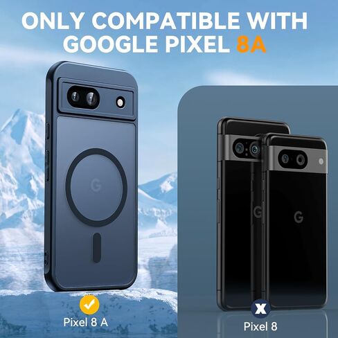 Magnetic Case for Google Pixel 8A Case [Military Grade Drop Tested] [Compatible with MagSafe] Shockproof Anti-Fingerprints Translucent Matte Hard Back Slim Case for Pixel 8A Black in Saudi Arabia