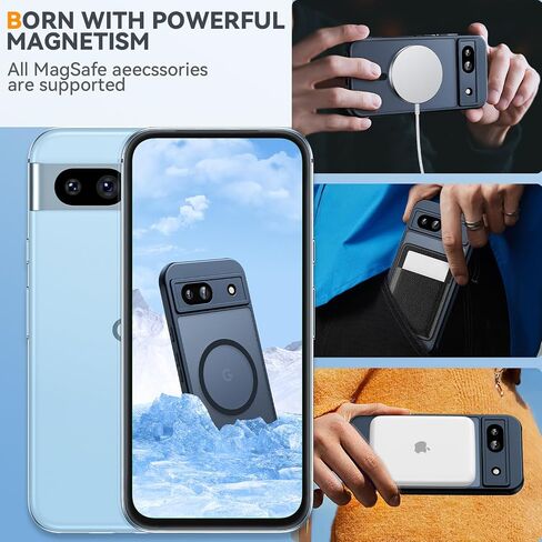 Magnetic Case for Google Pixel 8A Case [Military Grade Drop Tested] [Compatible with MagSafe] Shockproof Anti-Fingerprints Translucent Matte Hard Back Slim Case for Pixel 8A Black in Saudi Arabia