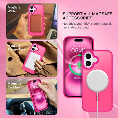 BENTOBEN Magnetic for iPhone 16 Case [Compatible with Magsafe] Translucent Matte Phone Case iPhone 16 Slim Thin Shockproof Women Men Girls Boys Protective Cover Cases for iPhone 16 6.1", Hot Pink in Saudi Arabia