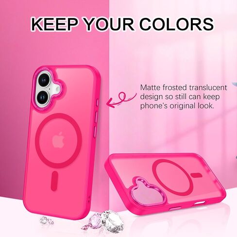 BENTOBEN Magnetic for iPhone 16 Case [Compatible with Magsafe] Translucent Matte Phone Case iPhone 16 Slim Thin Shockproof Women Men Girls Boys Protective Cover Cases for iPhone 16 6.1", Hot Pink in Saudi Arabia