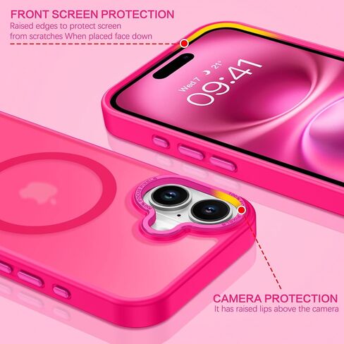 BENTOBEN Magnetic for iPhone 16 Case [Compatible with Magsafe] Translucent Matte Phone Case iPhone 16 Slim Thin Shockproof Women Men Girls Boys Protective Cover Cases for iPhone 16 6.1", Hot Pink in Saudi Arabia