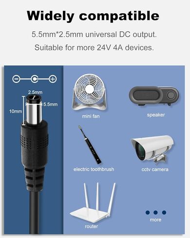 مصدر طاقة تيار مستمر 24 فولت، 4 أمبير كحد أقصى، محول طاقة تيار مستمر 24 فولت، محول تيار متردد 96 وات محول تيار متردد 100-240 فولت 50-60 هرتز تيار متردد إلى تيار مستمر 24 فولت 4 أمبير محول إمداد طاقة مع أسطوانة تيار مستمر 5.5 مم × 2.5 مم in Kuwait