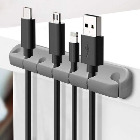 2 Pack Cable Holder Clips, Cable Management Cord Organizer USB Charging Clips Silicone Self Adhesive Wire Holders for Desktop USB Charging Cable Power Cord Mouse Cable Wire PC Office Home (Grey) in Saudi Arabia