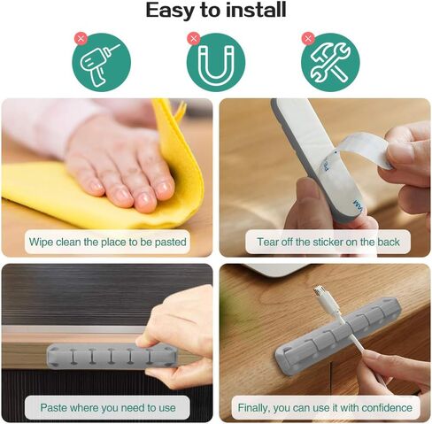 2 Pack Cable Holder Clips, Cable Management Cord Organizer USB Charging Clips Silicone Self Adhesive Wire Holders for Desktop USB Charging Cable Power Cord Mouse Cable Wire PC Office Home (Grey) in Saudi Arabia