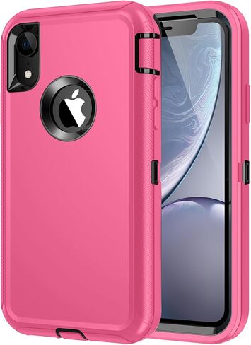 for iPhone XR Case, Heavy Duty Shockproof Dust/Drop Proof 3 Layer Full Body Protection Rugged Cover Case for Apple iPhone XR 6.1",Black in Kuwait