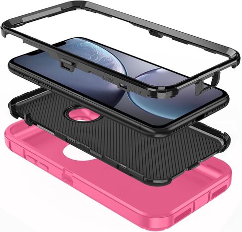 for iPhone XR Case, Heavy Duty Shockproof Dust/Drop Proof 3 Layer Full Body Protection Rugged Cover Case for Apple iPhone XR 6.1",Black in Kuwait
