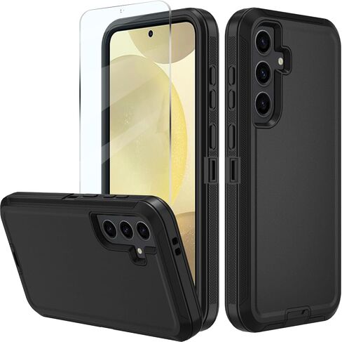 for Samsung Galaxy S24 FE 5G Case, S24 FE Heavy Duty case, [Belt Clip Holster] [Glass Screen Protector] [Military Grade Protective ] [Shockproof] [Dropproof] [Dust-Proof] (Black) in Saudi Arabia