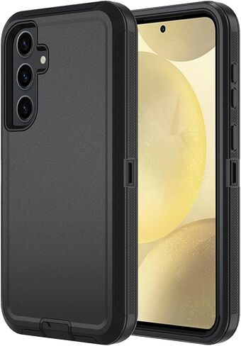 for Samsung Galaxy S24 FE 5G Case, S24 FE Heavy Duty case, [Belt Clip Holster] [Glass Screen Protector] [Military Grade Protective ] [Shockproof] [Dropproof] [Dust-Proof] (Black) in Saudi Arabia