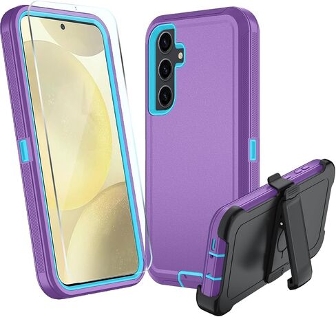 for Samsung Galaxy S24 FE 5G Case, S24 FE Heavy Duty case, [Belt Clip Holster] [Glass Screen Protector] [Military Grade Protective ] [Shockproof] [Dropproof] [Dust-Proof] (Black) in Saudi Arabia