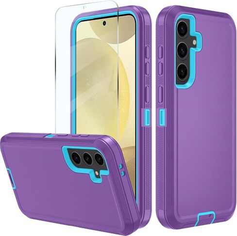 for Samsung Galaxy S24 FE 5G Case, S24 FE Heavy Duty case, [Belt Clip Holster] [Glass Screen Protector] [Military Grade Protective ] [Shockproof] [Dropproof] [Dust-Proof] (Black) in Saudi Arabia