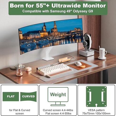 Heavy Duty Monitor Arm for 17-57" Screens up to 55lbs, Premium Aluminum Ultrawide Monitor Arm for Samsung 49" Odyssey G9 and LG, Fully Adjustable Single Ultrawide Mount, VESA 75/100mm, Black in Saudi Arabia