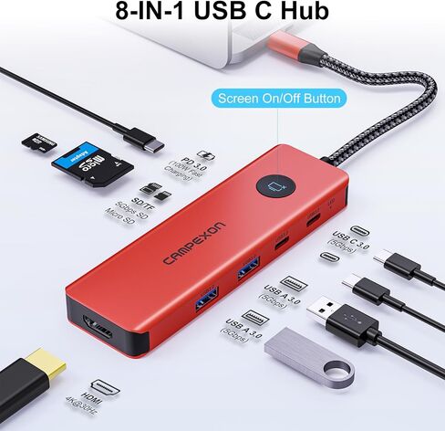 USB C HUB 8 in 1, USB C HUB Multiport Adapter with USB C to 4K HDMI, 2*USB-A 3.0, 2*USB-C 3.0-Data Port, 4K HDMI, PD 100W & SD/TF Card Reader, Dongle Adapter USB C HUB for MacBook/Laptops/iPhone Black in Saudi Arabia