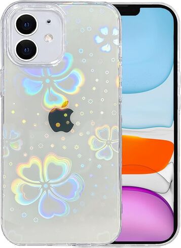 Tksafy for iPhone 11 Case, Clear Glitter Cute Laser Holographic Love Heart Pattern for Women Girls, Anti-Scratch Hard PC Protective Phone Cover for Apple iPhone 11 6.1-inch 2019, Rainbow Heart in Saudi Arabia