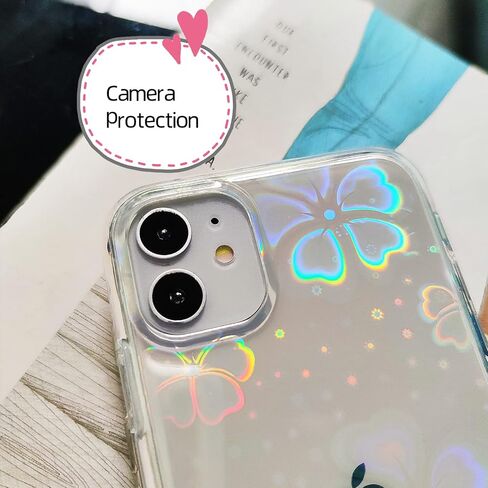 Tksafy for iPhone 11 Case, Clear Glitter Cute Laser Holographic Love Heart Pattern for Women Girls, Anti-Scratch Hard PC Protective Phone Cover for Apple iPhone 11 6.1-inch 2019, Rainbow Heart in Saudi Arabia
