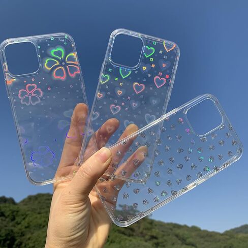Tksafy for iPhone 11 Case, Clear Glitter Cute Laser Holographic Love Heart Pattern for Women Girls, Anti-Scratch Hard PC Protective Phone Cover for Apple iPhone 11 6.1-inch 2019, Rainbow Heart in Saudi Arabia